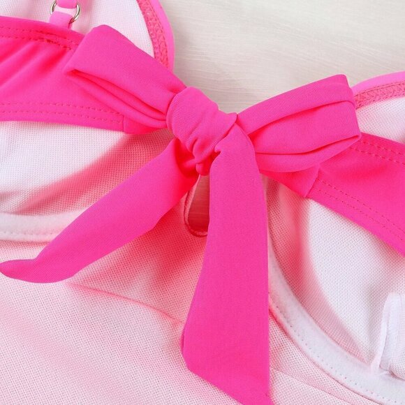 Pink Contemporary Women's European Sexy Spliced Color One-Piece Swimsuit - Picture 6 of 6